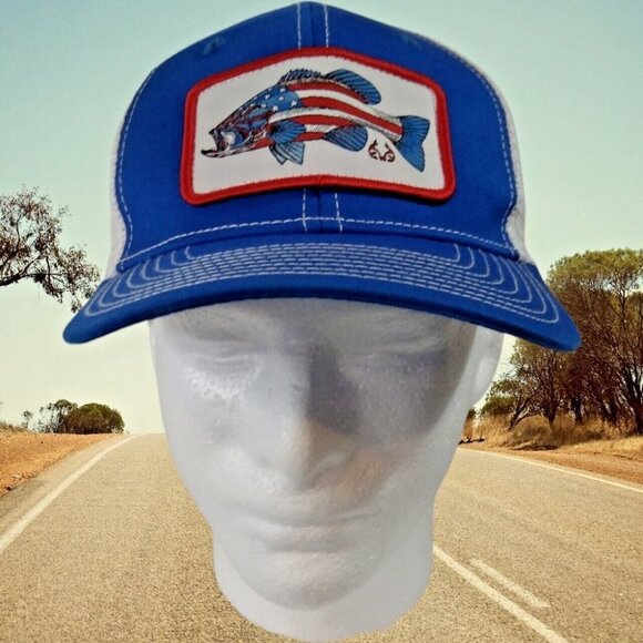RealTree Bass Truckers Cap Snapback Meshback Blue Baseball Hunting Sports Hat - Picture 7 of 16